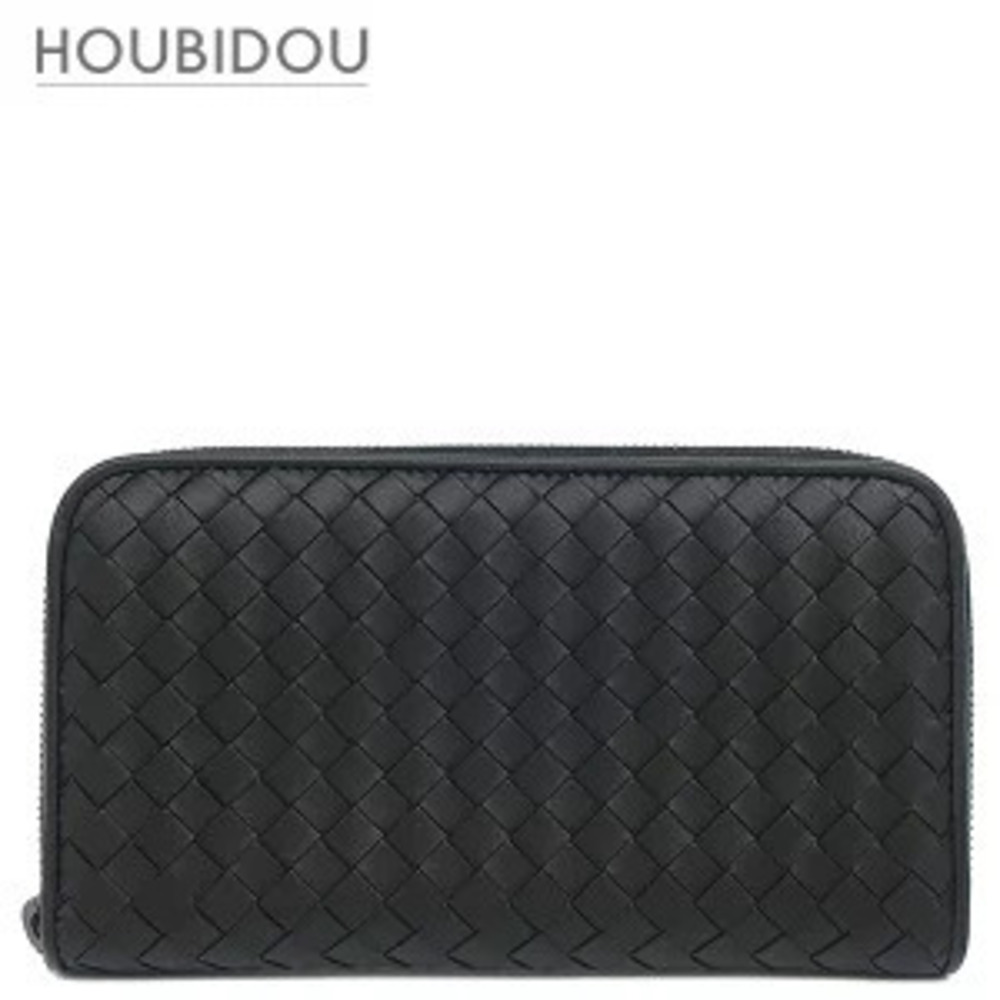 Bottega Veneta long wallet Intrecciato weave leather black Gunmetal Gray